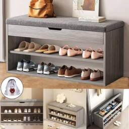 KORVIXA Shoe Bench Shoe Storage Rack Cabinet Organiser with Cushion in Grey