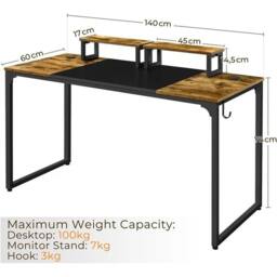 Kelvenix Wooden Computer Desk Study Desk in Brown - Size: 0.6m2 - thumbnail 2