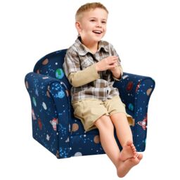 HOMCOM Kids Armchair Toddler Sofa Seat Children Chair Couch w/ Wooden Frame in Blue - thumbnail 2