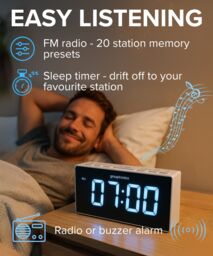 "Denver Large Digit Digital Alarm Clock Radio - Mains Powered, 9"" Display, Brightness Control in White" - thumbnail 6