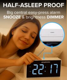 "Denver Large Digit Digital Alarm Clock Radio - Mains Powered, 9"" Display, Brightness Control in White" - thumbnail 5