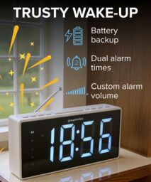 "Denver Large Digit Digital Alarm Clock Radio - Mains Powered, 9"" Display, Brightness Control in White" - thumbnail 4