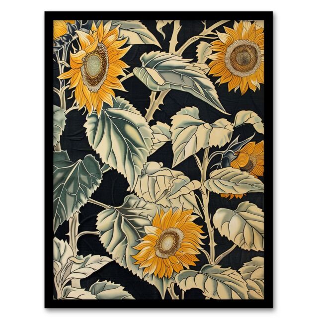 "Artery8 Sunflowers with Leafy Stalks Painting Floral Framed Art Print in Green - Size: W12"" x H16""" - image 1