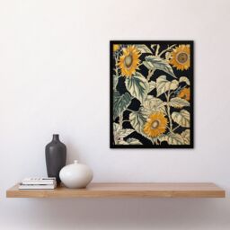 "Artery8 Sunflowers with Leafy Stalks Painting Floral Framed Art Print in Green - Size: W12"" x H16""" - thumbnail 4