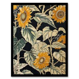 "Artery8 Sunflowers with Leafy Stalks Painting Floral Framed Art Print in Green - Size: W12"" x H16""" - thumbnail 1