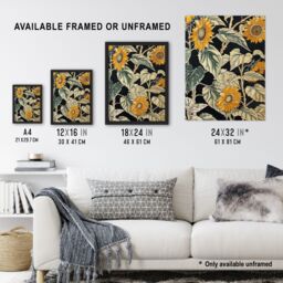 "Artery8 Sunflowers with Leafy Stalks Painting Floral Framed Art Print in Green - Size: W12"" x H16""" - thumbnail 3