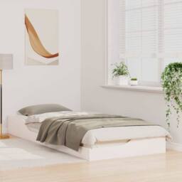 Berkfield Home Modern Floor Bed Frame White 80 x 220 cm Wood - thumbnail 4