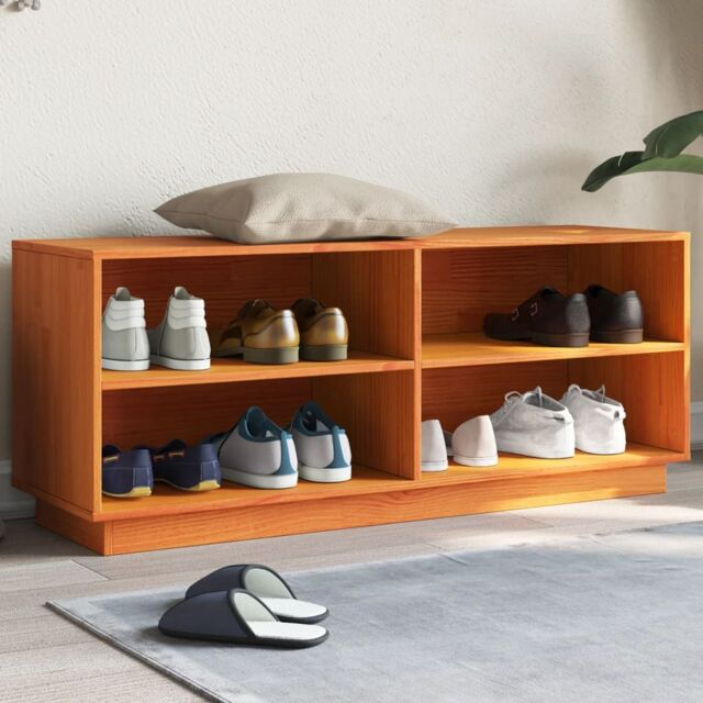 Berkfield Home Shoe Cabinet Wax Brown 110x34x45 cm Solid Wood Pine - Size: 110 x 34 x 45 cm - image 1
