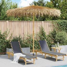 Berkfield Home Bamboo Parasol with Banana Leaf Roof 210 cm in Brown - thumbnail 3
