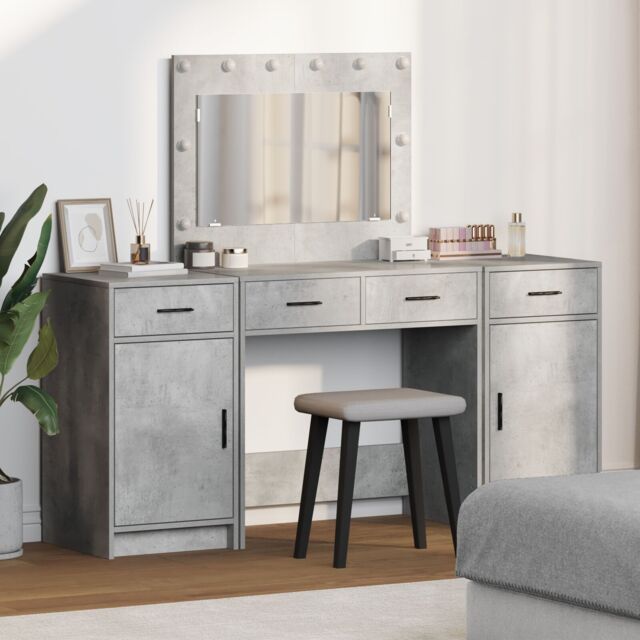 Berkfield Home 3 Piece Dressing Table Set with LED Concrete Grey Engineered Wood - image 1