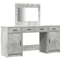 Berkfield Home 3 Piece Dressing Table Set with LED Concrete Grey Engineered Wood - thumbnail 2
