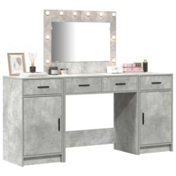 Berkfield Home 3 Piece Dressing Table Set with LED Concrete Grey Engineered Wood - thumbnail 3