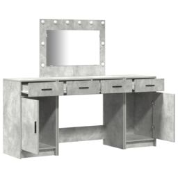 Berkfield Home 3 Piece Dressing Table Set with LED Concrete Grey Engineered Wood - thumbnail 5