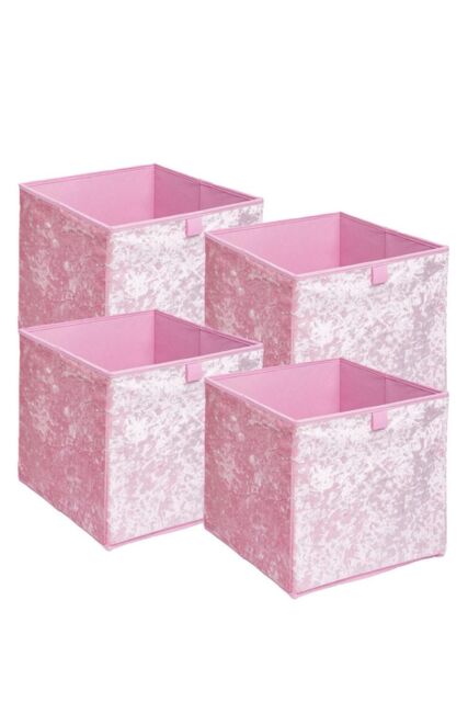 OHS Pack of 4 Crushed Velvet Folding Storage Box Cube in Light Pink - image 1