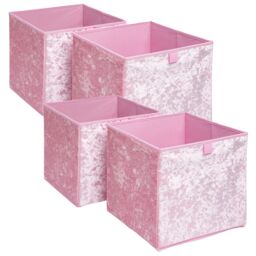 OHS Pack of 4 Crushed Velvet Folding Storage Box Cube in Light Pink - thumbnail 2