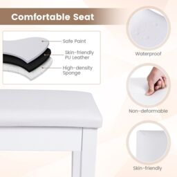 Costway 75cm PU Leather Piano Bench Double Duet Seat Padded Vanity Stool with Storage in White - thumbnail 6