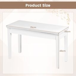 Costway 75cm PU Leather Piano Bench Double Duet Seat Padded Vanity Stool with Storage in White - thumbnail 2