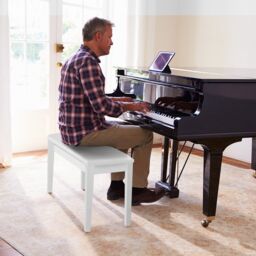 Costway 75cm PU Leather Piano Bench Double Duet Seat Padded Vanity Stool with Storage in White - thumbnail 3