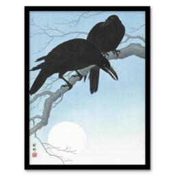Artery8 Ohara Koson Framed Wall Art Print Two Crows On A Tree Branch in Blue - Size: A4 - thumbnail 1