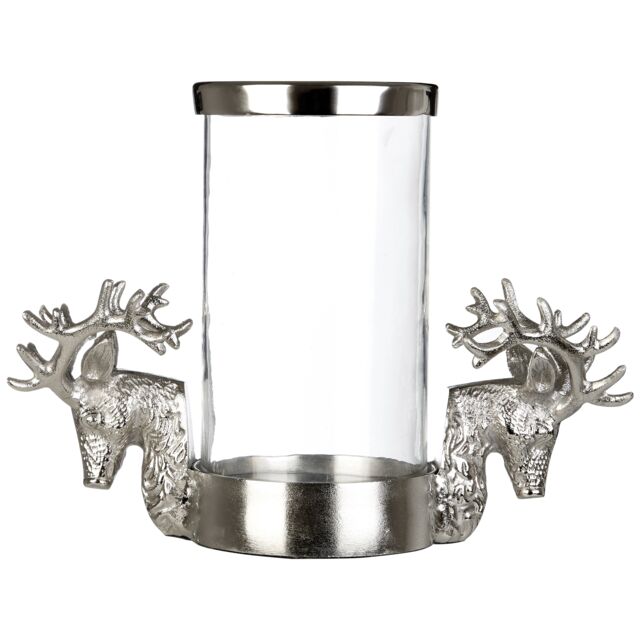 Orsina Hurricane Candle Holder, 2 Stag Head Design Candle Holder, Transparent Candlestick Holder in Clear - image 1