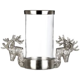 Orsina Hurricane Candle Holder, 2 Stag Head Design Candle Holder, Transparent Candlestick Holder in Clear - thumbnail 1