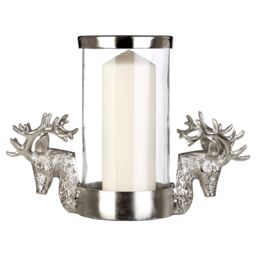Orsina Hurricane Candle Holder, 2 Stag Head Design Candle Holder, Transparent Candlestick Holder in Clear - thumbnail 3