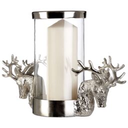 Orsina Hurricane Candle Holder, 2 Stag Head Design Candle Holder, Transparent Candlestick Holder in Clear - thumbnail 2