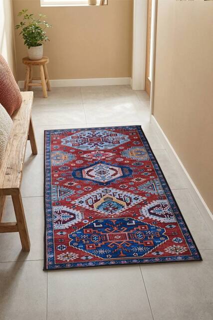 Living and Home Bohemian-Inspired Non-Slip Runner Rug in Red - Size: 50 cm x 120 cm - image 1