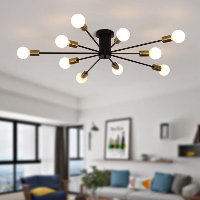 Garwarm Mid Century Sputnik Industrial Chandelier for Living Room Kitchen Island Bedroom in Black - image 1