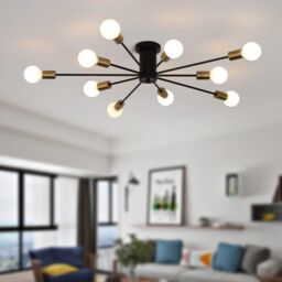Garwarm Mid Century Sputnik Industrial Chandelier for Living Room Kitchen Island Bedroom in Black