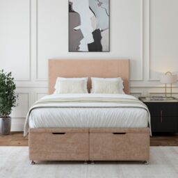 Bedmaster Luxury Velvet Ottoman Divan Base & Plain Headboard in Light Brown - Size: Small Double - thumbnail 1