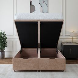 Bedmaster Luxury Velvet Ottoman Divan Base & Plain Headboard in Light Brown - Size: Small Double - thumbnail 4
