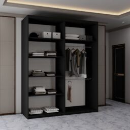 Sliding Wardrobes 4U Contemporary 2-Door Sliding Wardrobe with Mirror Door W150cm x H217cm in Black - thumbnail 3
