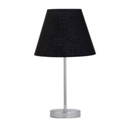 First Choice Lighting Chrome Touch Operated Table Lamp with Black Shade in Silver