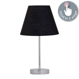 First Choice Lighting Chrome Touch Operated Table Lamp with Black Shade in Silver - thumbnail 2