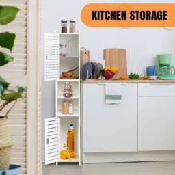 KORVIXA Tall Bathroom Cabinet, Slimline Storage Cupboard in White - Size: W700mm x H750mm - thumbnail 5