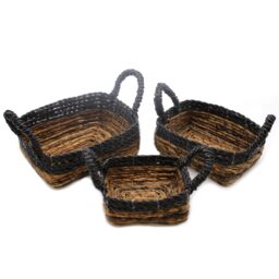KDMD Banana Leaf & Hitam Raffia Square Basket- Set of 3 - thumbnail 2