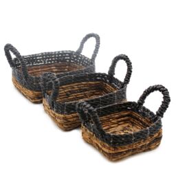 KDMD Banana Leaf & Hitam Raffia Square Basket- Set of 3 - thumbnail 1