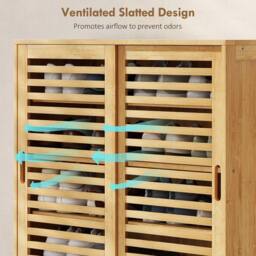 NESTLUNE amboo Shoe Cabinet with 2 Sliding Slat Doors in Brown - Size: 100 cm x 15 cm - thumbnail 4