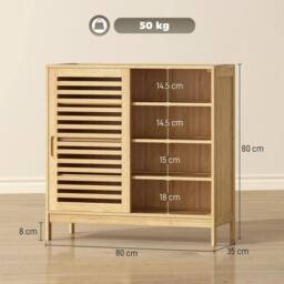 NESTLUNE amboo Shoe Cabinet with 2 Sliding Slat Doors in Brown - Size: 100 cm x 15 cm - thumbnail 2