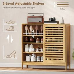 NESTLUNE amboo Shoe Cabinet with 2 Sliding Slat Doors in Brown - Size: 100 cm x 15 cm - thumbnail 6