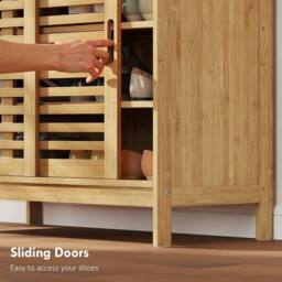 NESTLUNE amboo Shoe Cabinet with 2 Sliding Slat Doors in Brown - Size: 100 cm x 15 cm - thumbnail 3