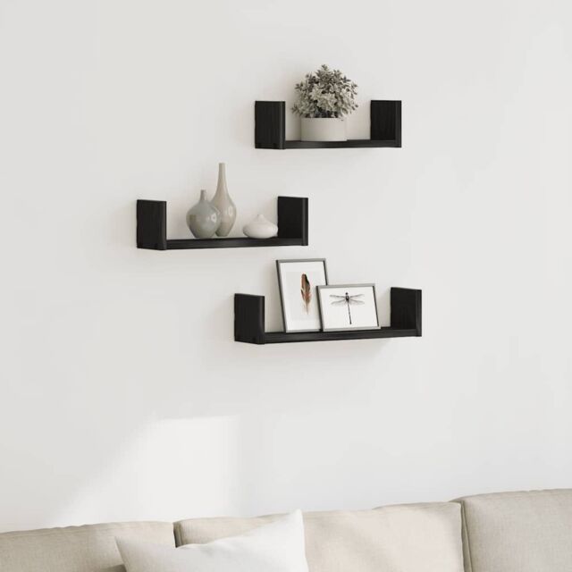 Berkfield Home Wall Shelves 3 pcs Black Oak Engineered Wood - image 1