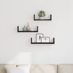 Berkfield Home Wall Shelves 3 pcs Black Oak Engineered Wood - thumbnail 3