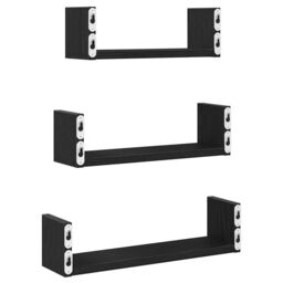 Berkfield Home Wall Shelves 3 pcs Black Oak Engineered Wood - thumbnail 7