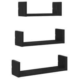 Berkfield Home Wall Shelves 3 pcs Black Oak Engineered Wood - thumbnail 2