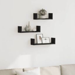 Berkfield Home Wall Shelves 3 pcs Black Oak Engineered Wood