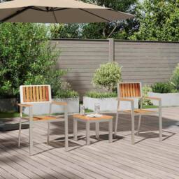 Berkfield Home 3 Piece Garden Dining Set Solid Wood Acacia in Brown - thumbnail 4