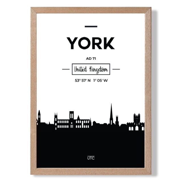 ARTZE York Black & White City Skyline Framed Print SIZE: A3 with Oak Frame - Size: A4 - image 1