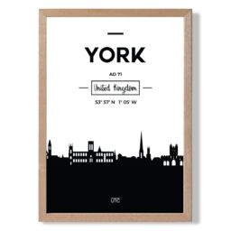 ARTZE York Black & White City Skyline Framed Print SIZE: A3 with Oak Frame - Size: A4 - thumbnail 1